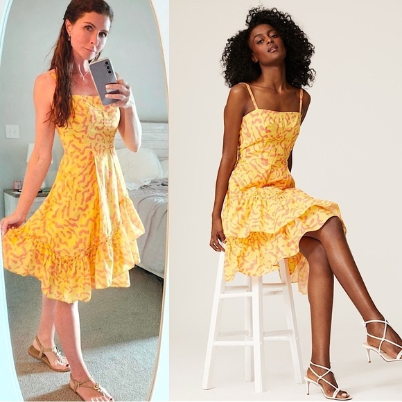 Derek Lam Dresses & Skirts - DEREK LAM Squiggle Print‎ Square Neck Sleeveless Asymmetric Tier Ruffle Dress 6